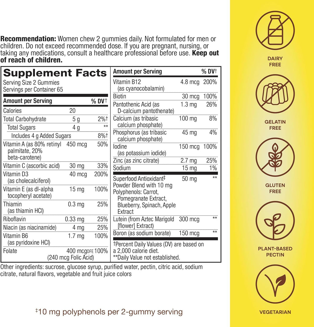 Nature's Way Alive! Women's 50+ Daily Gummy Multivitamins, Women's Supplements, Supports Healthy Heart, Brain & Bones,* B-Vitamins, Mixed Berry Flavored, 130 Gummies (Packaging May Vary)
