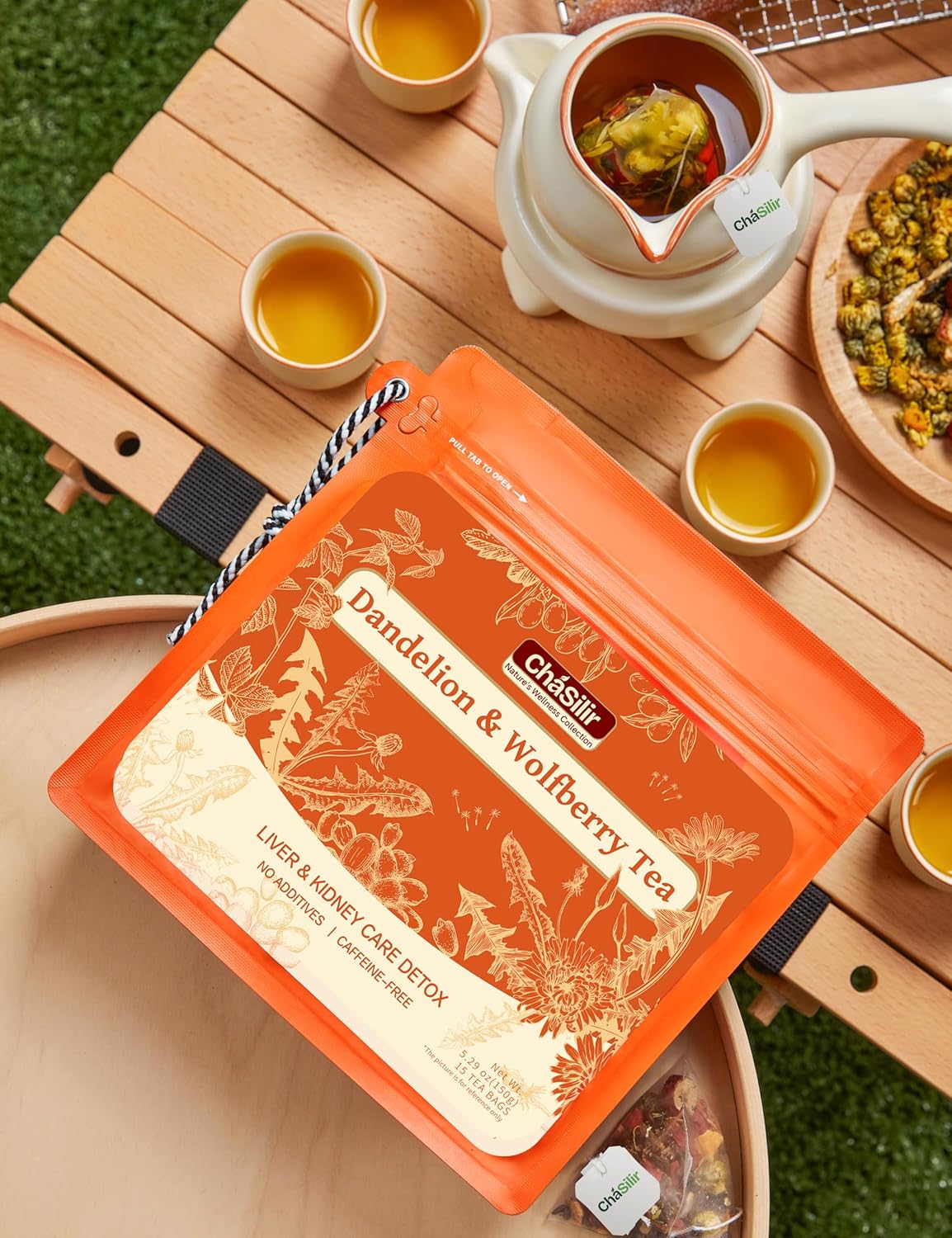 ChaSilir Organic Dandelion Root & Wolfberry Detox Tea Bags - Liver & Kidney Health Support, 15 Compostable Corn Fiber Bags (Caffeine-Free, Plastic-Free, Cleanse & Repair Formula)