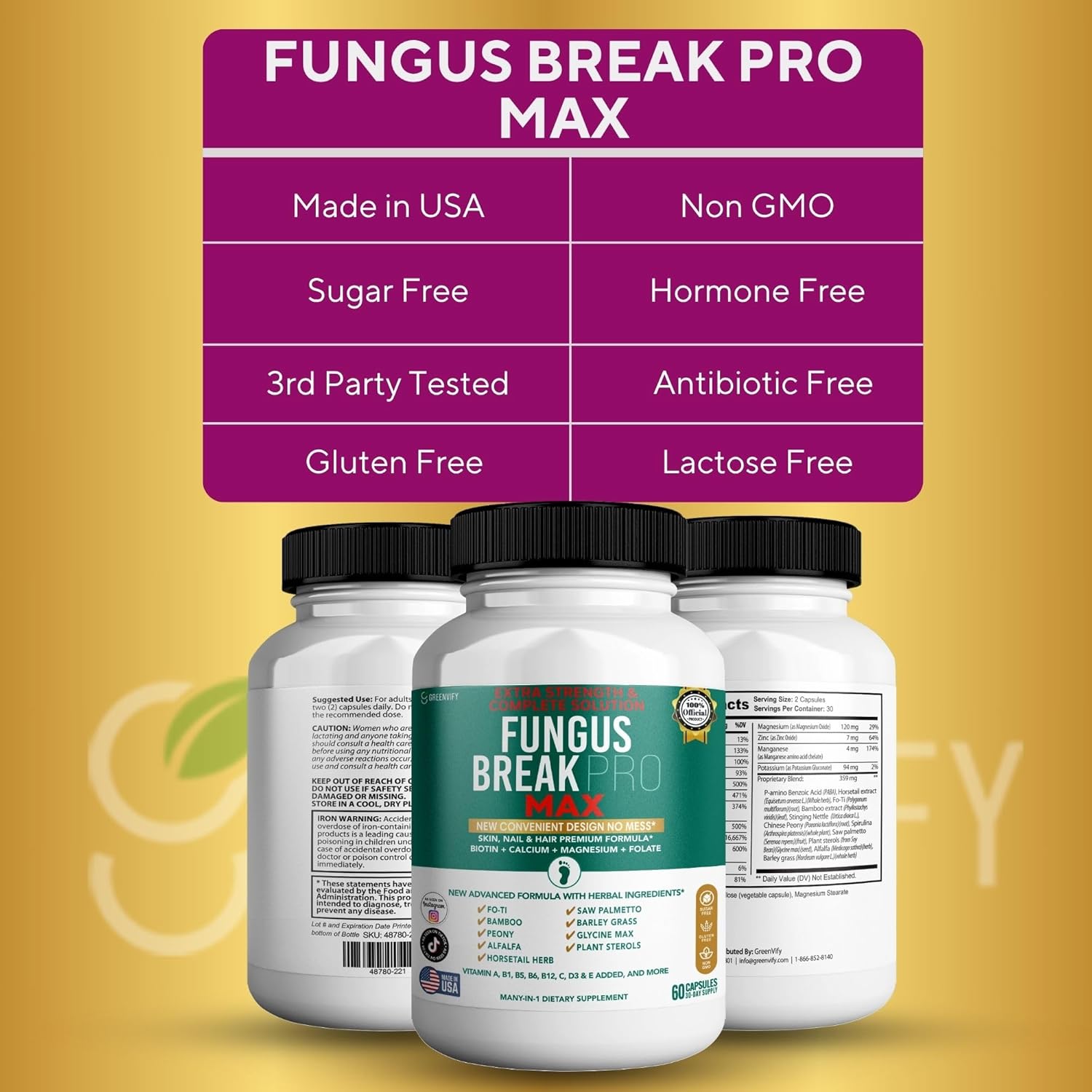 Fungus Break Pro Max Nail & Hair Supplement, 60 Capsules, Biotin 5000mcg with Vitamins & Herbal Blend (2)