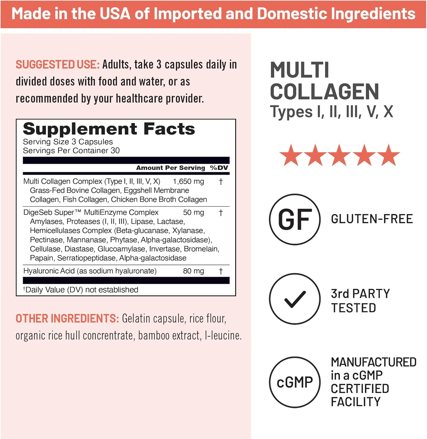 NatureWise Multi Collagen Peptides Pills for Women & Men - Type I, II, III, V, X w/Hyaluronic Acid - Supports Skin, Hair, Joint Health* - Grass Fed, Gluten Free, Non-GMO - 90 Capsules[30 Day Supply]