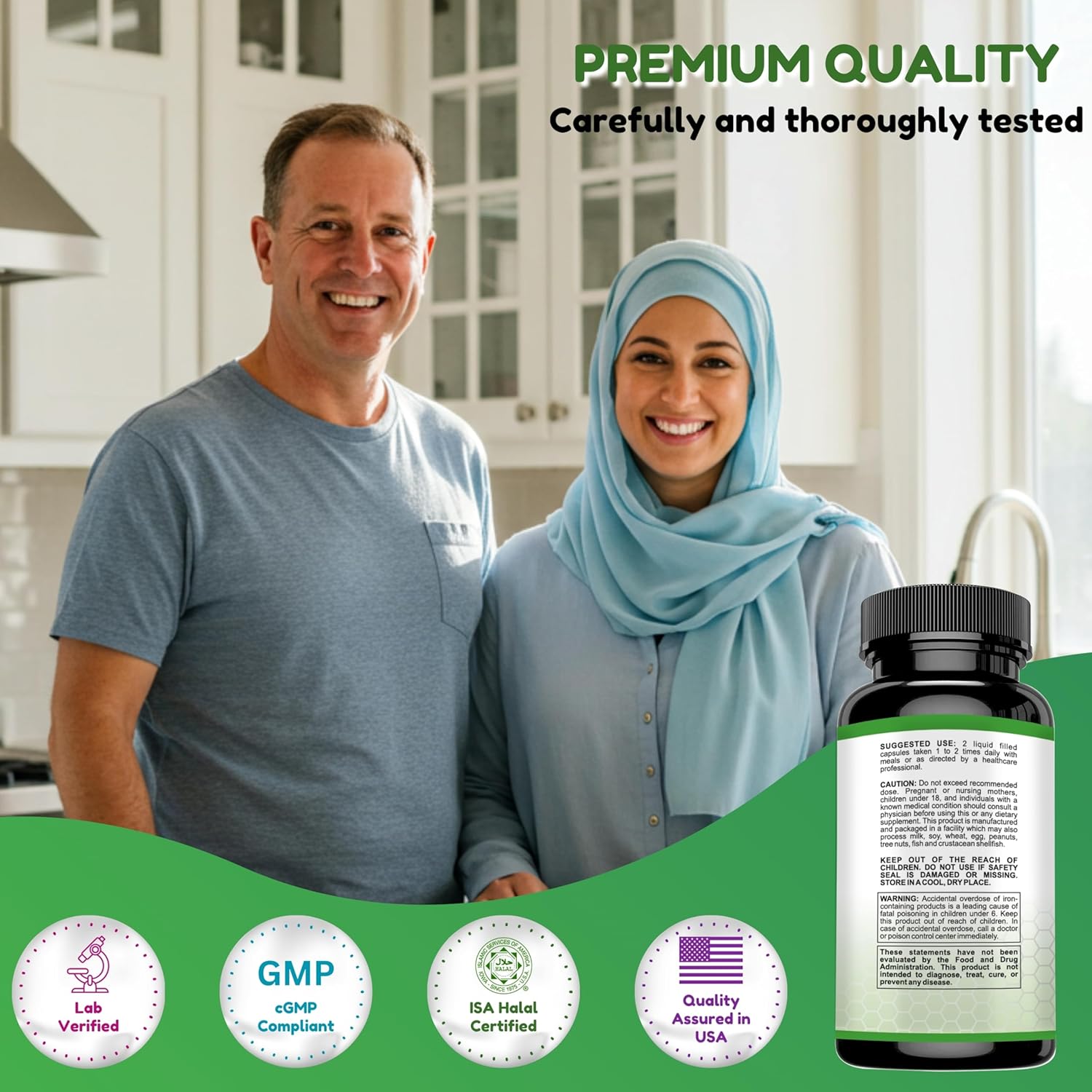 Halal Multivitamins for Women, Men & Adults, 30 Servings | Iron, Vitamin A, B6, B12, Biotin, Niacin, C, D3, E, Zinc, Calcium, Folic Acid, CoQ10 | Halal Vitamins