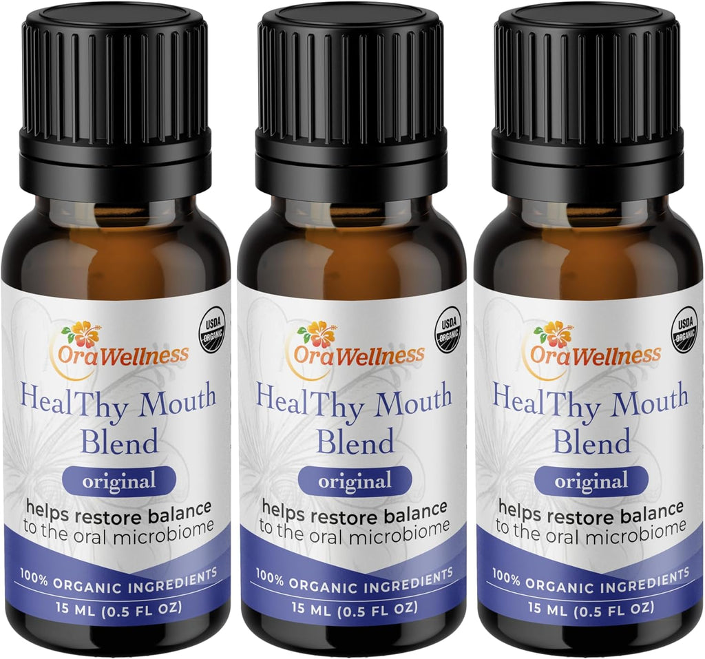 Healthy Mouth Blend Organic Tooth Oil, Flouride Free Made in The USA Toothpaste & Mouthwash Alternative, Natural Rinse for Healthy Teeth & Gums for Women, Men and Kids, Pack of 3