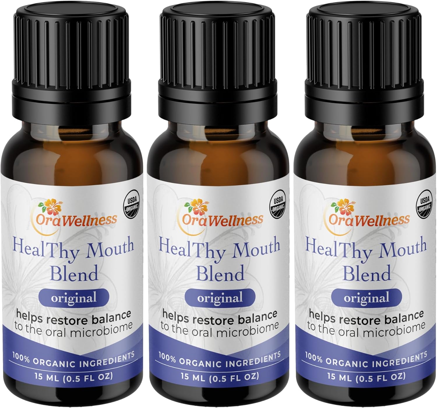 Healthy Mouth Blend Organic Tooth Oil, Flouride Free Made in The USA Toothpaste & Mouthwash Alternative, Natural Rinse for Healthy Teeth & Gums for Women, Men and Kids, Pack of 3