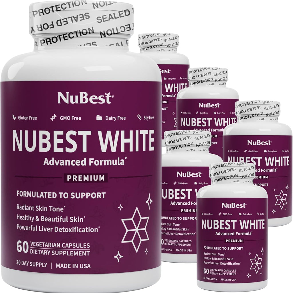 NuBest White - Glutathione 400mg & Milk Thistle Extract - Skin Brightening Supplement - Helps Beautiful and Radiant Skin - Antioxidant Supplement & Detoxification - 6 Pack | 6 Months Supply