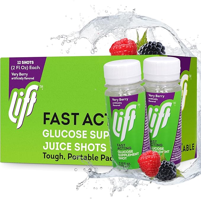 Lift Glucose Fast-Acting Glucose Energy Juice Shots, Very Berry, Caffeine-free, 2.0 fl oz Bottles (Pack of 12)