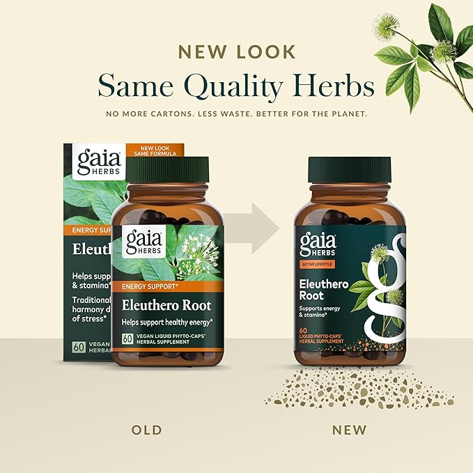 Gaia Herbs Eleuthero Root - Energy, Stamina & Mental Endurance Support* - Eleuthero Root (Siberian Ginseng) Adaptogen Herbal Supplement - 60 Vegan Liquid Phyto-Capsules (60 Servings)
