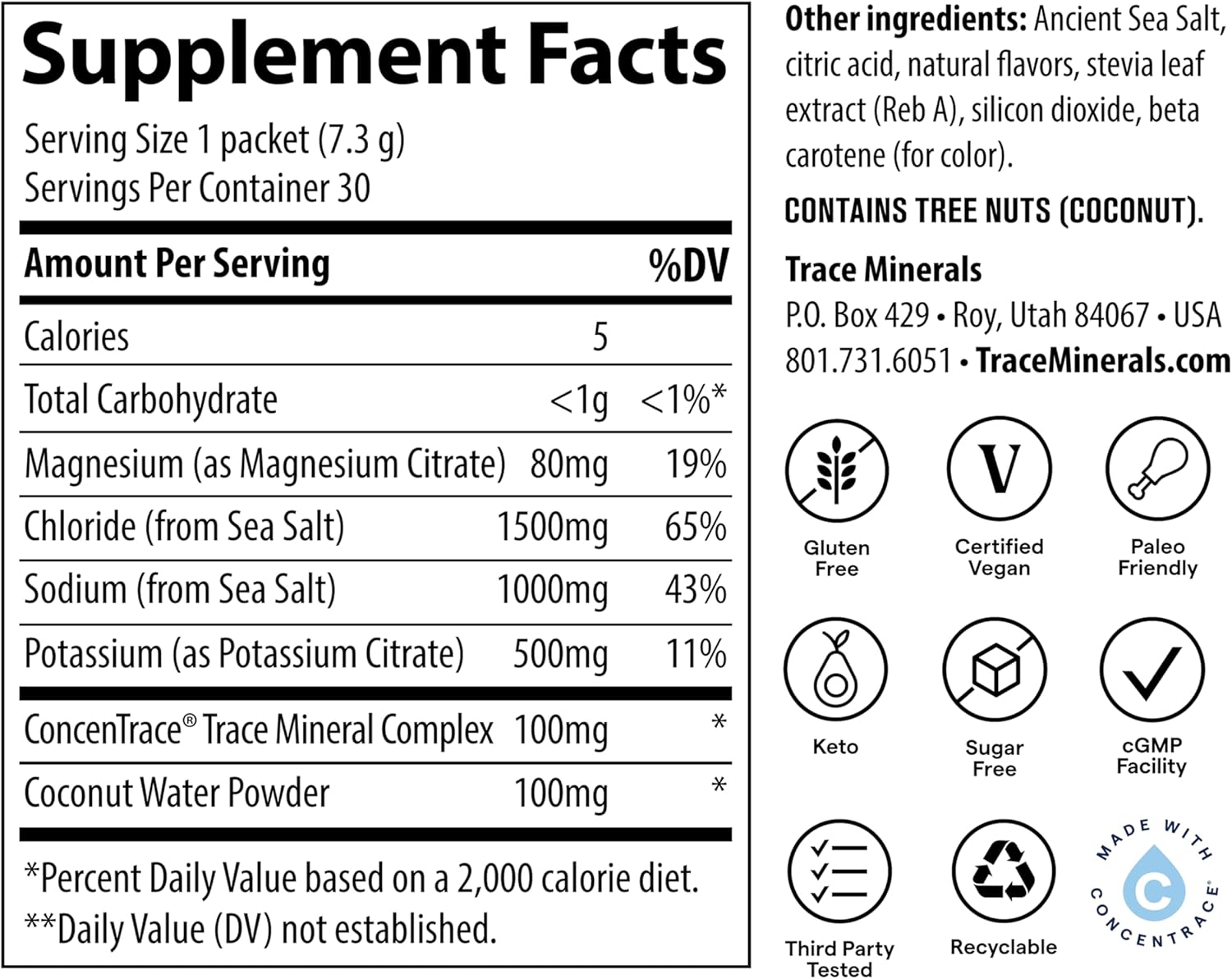 Trace Minerals ZeroLyte Salty Mango Flavor - Sugar Free Electrolyte Drink Mix - Supports Hydration, Energy, Stamina - Ancient Sea Salt, Full Spectrum Minerals, Coconut Water - 30 Packets