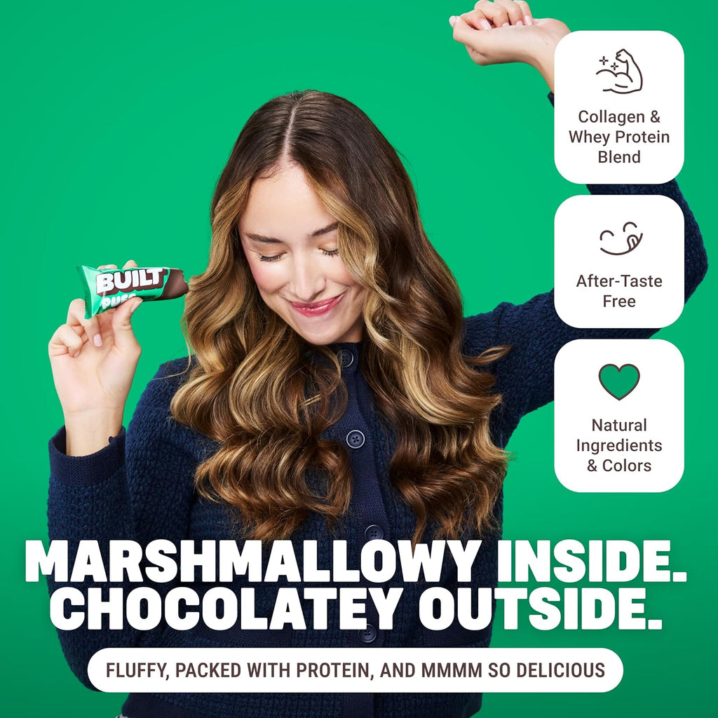 Built Bar, Puff Protein Bars, Mint Chip Puff, 17g Protein Snacks, On-The-Go Bars, Only 140 Calories, 6g Sugar, Collagen, Gluten Free, 12 Count
