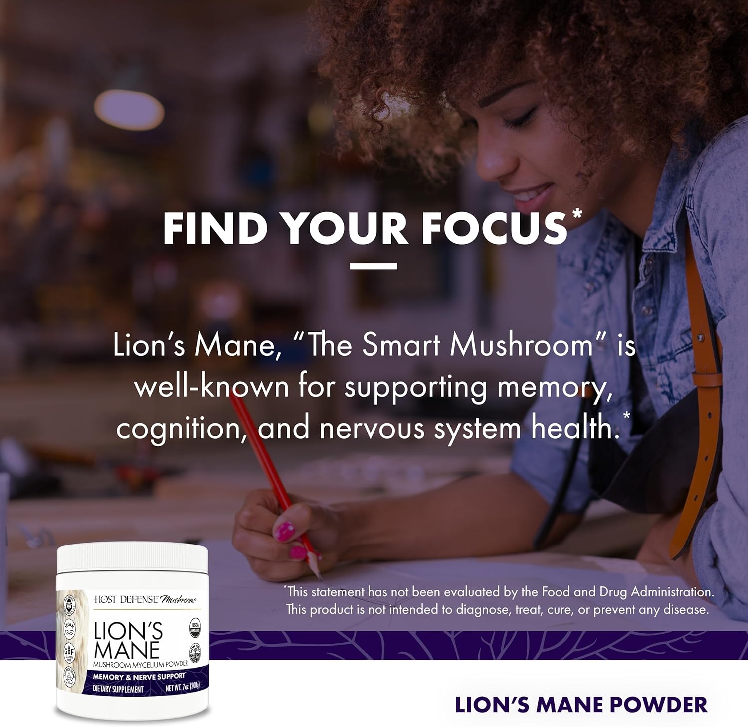 Host Defense Lion's Mane Powder - Brain Health Support Supplement - Mushroom Supplement to Support Focus & Memory Function - Immune & Nervous System Support Supplement - 3.5 oz (66 Servings)*