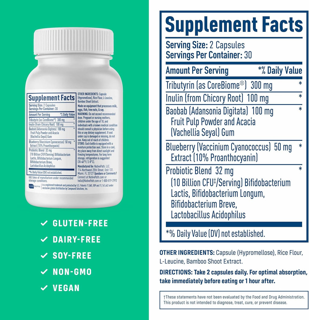 NativePath Complete Synbiotic - Pre, Pro & Postbiotic 3-in-1 for Gut Health & Digestive Support - 10 Billion CFU, 30 Servings