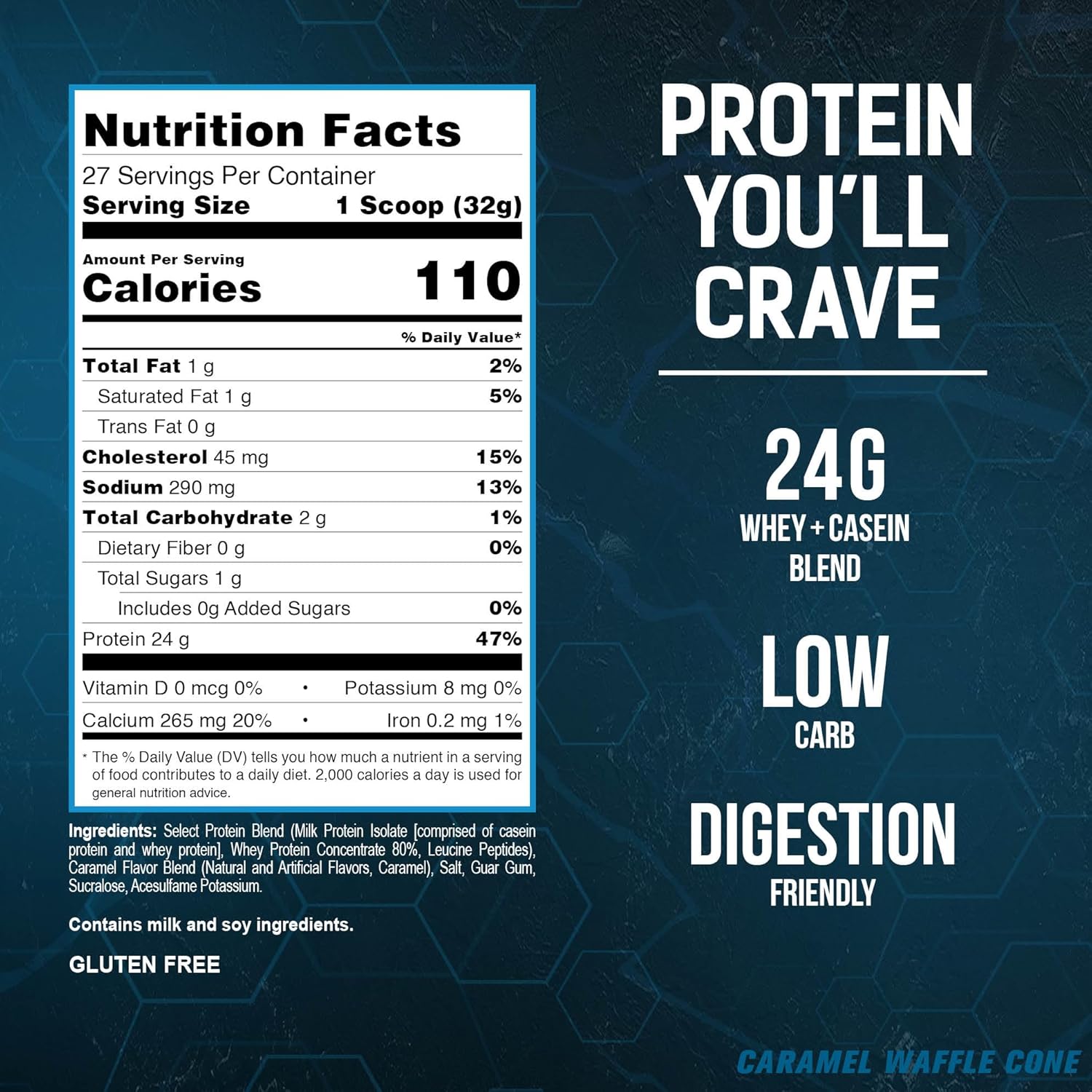 PEScience Select Protein Powder, Whey and Casein Blend, Clean Protein Powder for Women and Men, Low Calorie, Low Carb, Keto Friendly, Gluten Free, Caramel Waffle Cone, 27 Servings