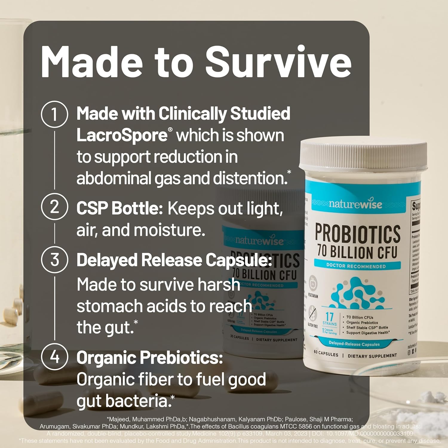 NatureWise Probiotics 70 Billion CFU - 17 Strains + Organic Prebiotics - Immune, Digestive & Gut Health Support for Women & Men - Vegetarian, Gluten-Free, Non-GMO - 60 Capsules[2-Month Supply]