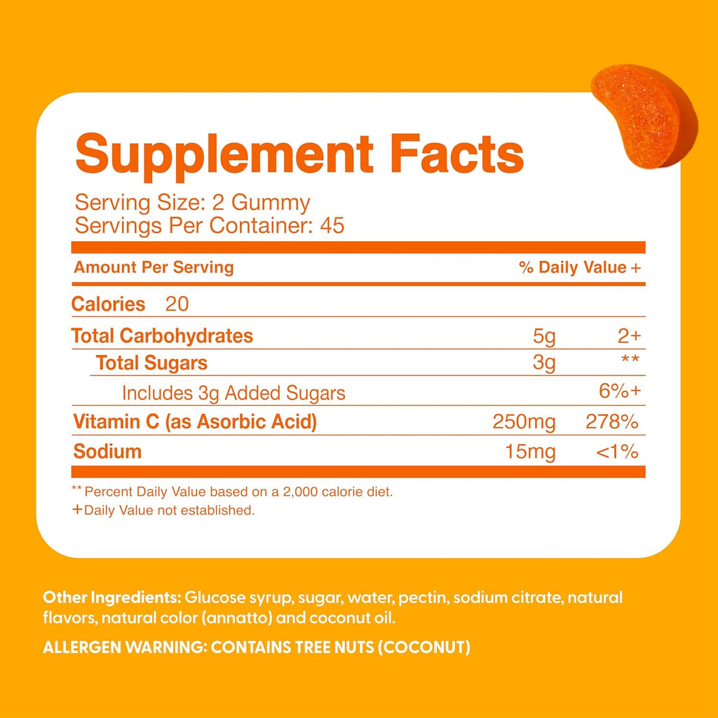 Kids Vitamin C Gummies Chewable for Immune Defense | Plant-Based, Gluten Free | Vegan | 250 mg per Serving | 90 Gummies | Vitamins for Kids by Feel Great Vitamin Co.