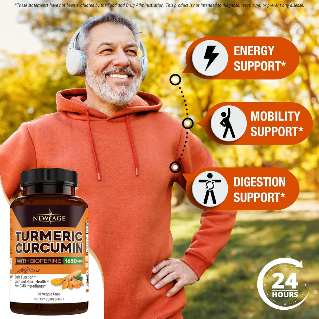 NEW AGE Turmeric Curcumin Capsules - Standardized Curcuminoids - Non-GMO, Gluten Free 180 Count (Pack of 2)