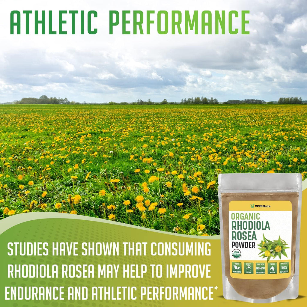 XPRS Nutra Organic Rhodiola Rosea Powder - Premium USDA Organic Rhodiola Powder to Boost Cognition and Relaxation - Vegan Friendly Energy Booster (4 oz)