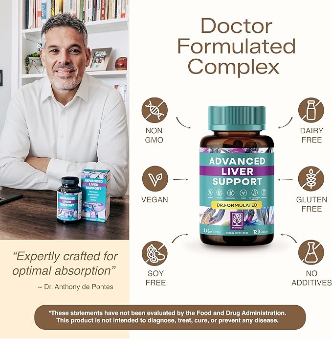 High-Potency Vegan Liver Cleanse Detox & Repair (120 Days Supply) - Dr Formulated Milk Thistle, Silymarin, Choline, Artichoke & Dandelion Root Supplement – Liver Support & Kidney Detox - 120 Capsules
