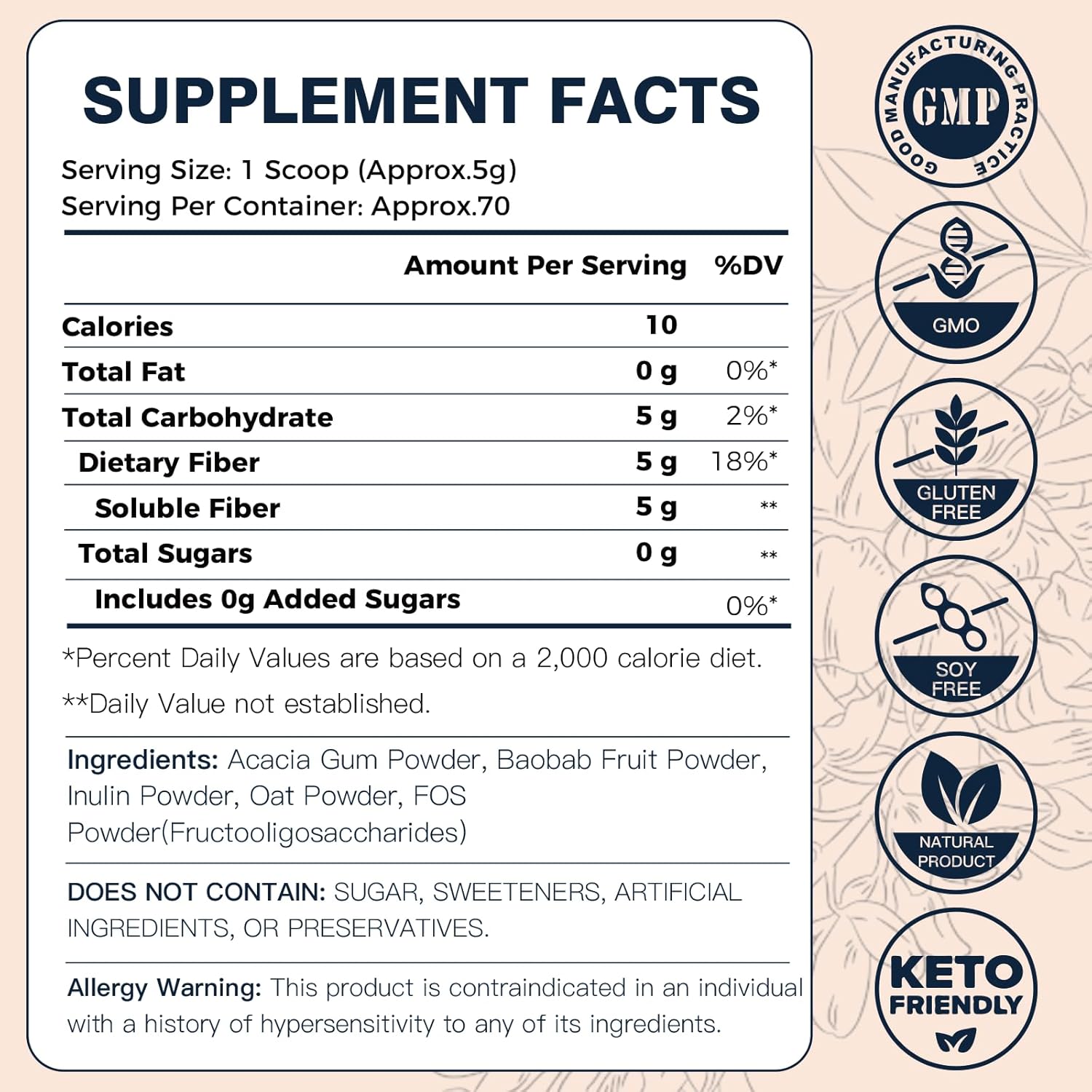 DRFOSTER Prebiotic Fiber Powder Unflavored - Soluble Fiber Supplement with Acacia Fiber & Inulin Powder for Digestive Health and Regularity | 5g Per Scoop, 70 Servings | Gluten & Sugar Free, Vegan