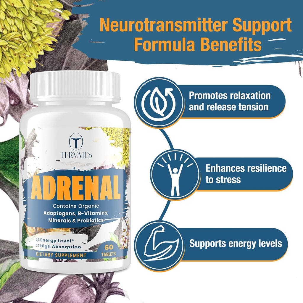Adrenal Support Adaptogens Herbs Supplements - Cortisol Supplement with Rhodiola Rosea, Ashwagandha, Holy Basil and Eleuthero-Mood and Energy Support for Women & Men-Non-GMO, 120 Vegan Tablets