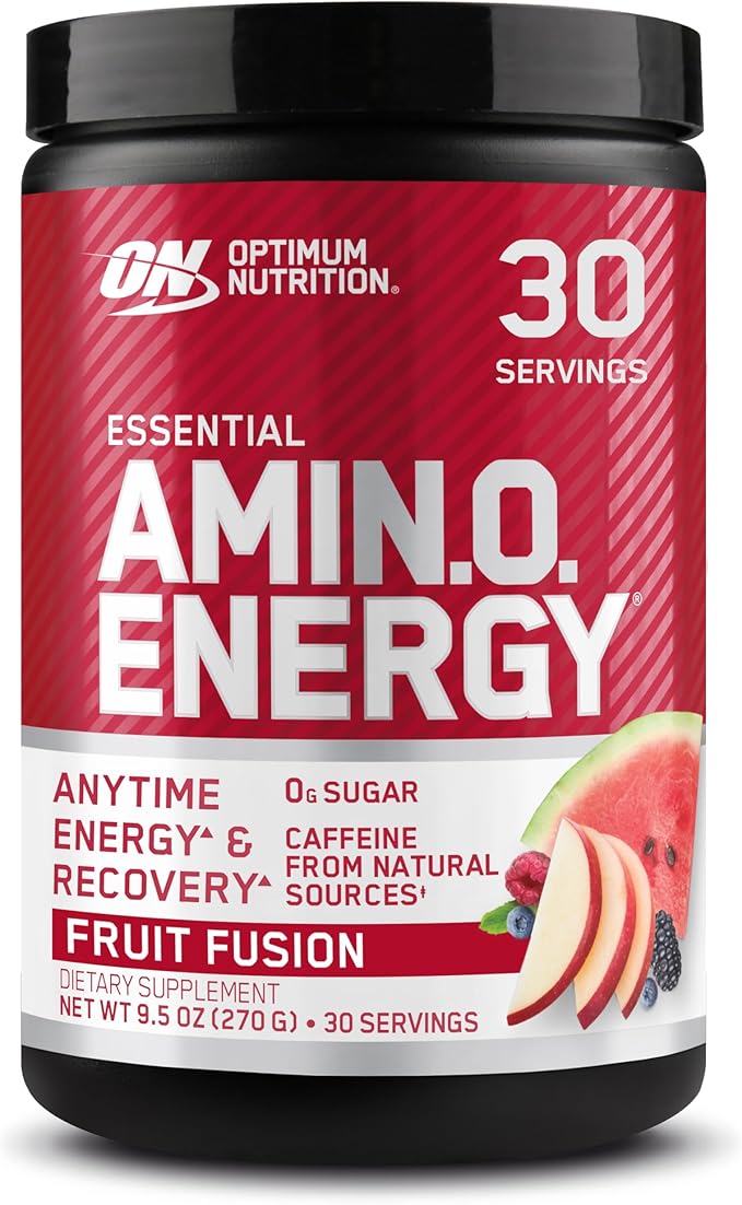 Optimum Nutrition Amino Energy Powder – Energy & Focus Pre Workout with Amino Acids, BCAA, Green Tea Caffeine & Coffee, Muscle Recovery Support – Fruit Fusion, 30 Servings (Packaging May Vary)