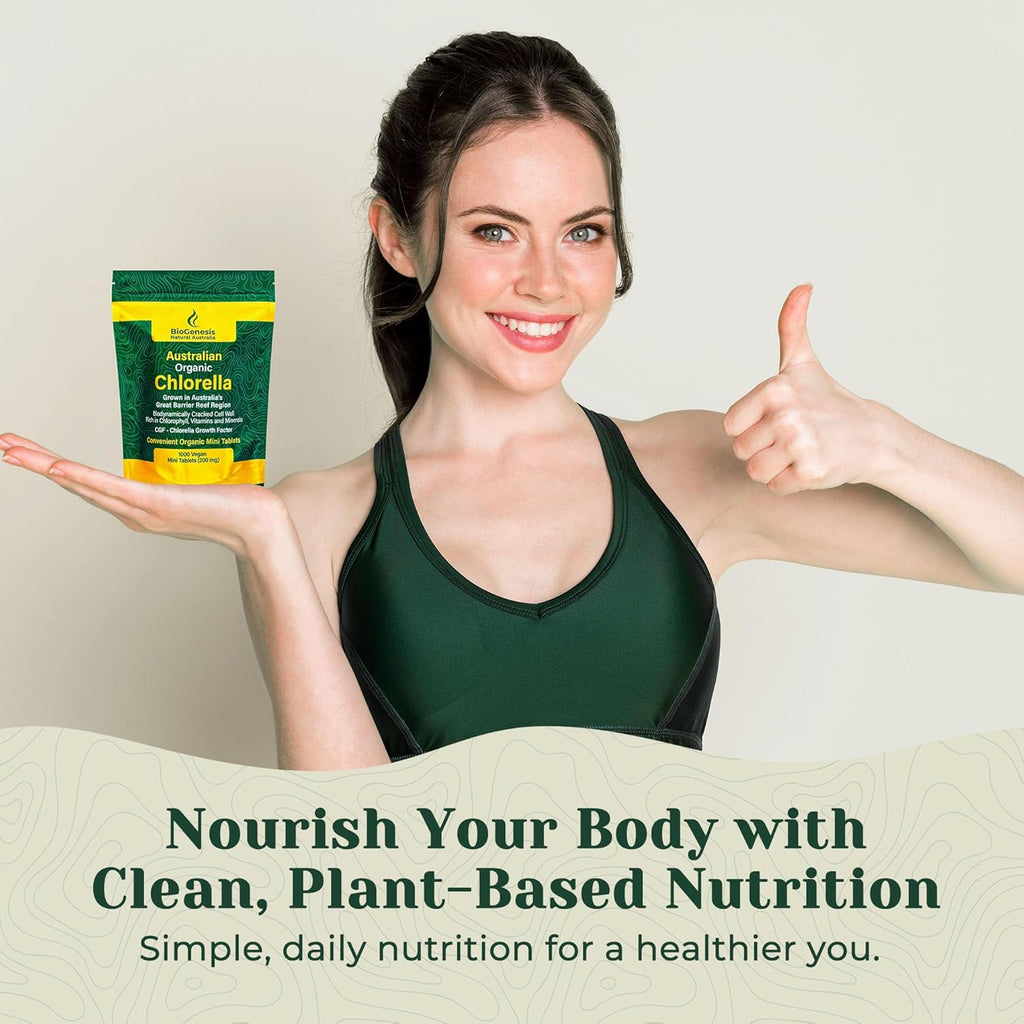 Biogenesis Organic Chlorella Mini Tablets – 1000 Count (200mg) | Australian Grown | Rich in Chlorophyll, Vitamins & Minerals | Supports Energy & Immunity | Vegan Mini Tablets