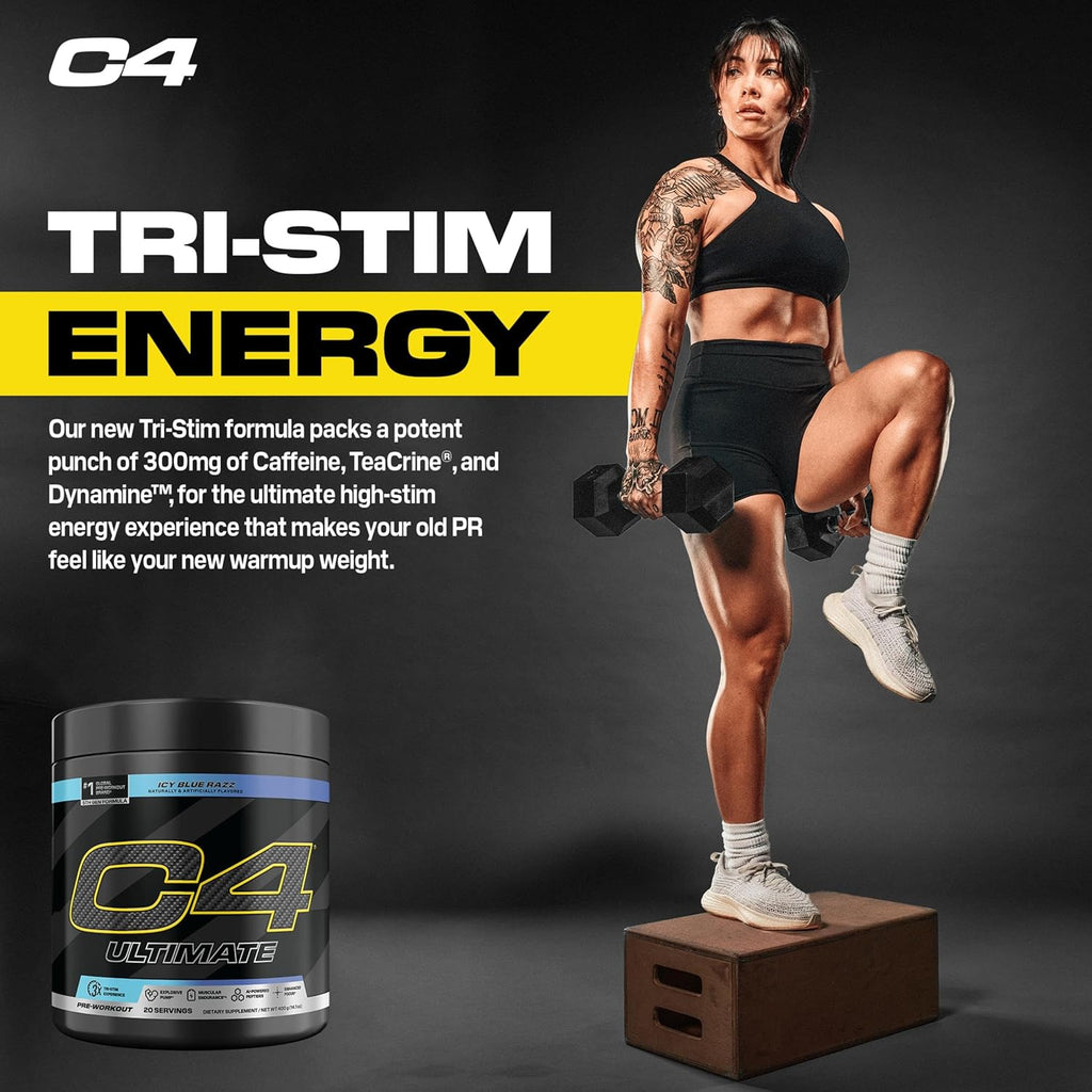 Cellucor C4 Ultimate Pre Workout Powder ICY Blue Razz - Sugar Free Preworkout Energy Supplement for Men & Women - 300mg Caffeine + 3.2g Beta Alanine + 2 Patented Creatines - 20 Servings