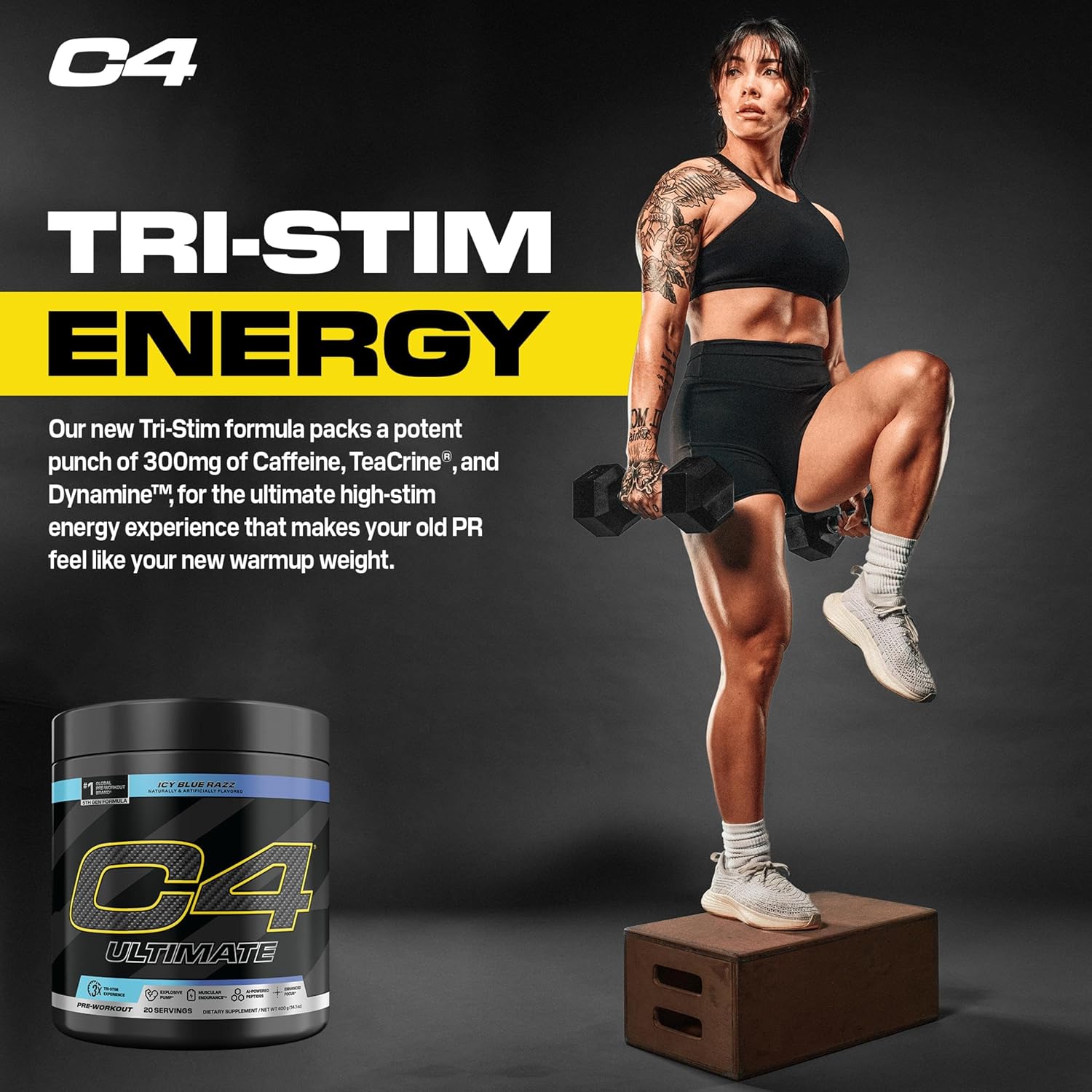 Cellucor C4 Ultimate Pre Workout Powder ICY Blue Razz - Sugar Free Preworkout Energy Supplement for Men & Women - 300mg Caffeine + 3.2g Beta Alanine + 2 Patented Creatines - 20 Servings