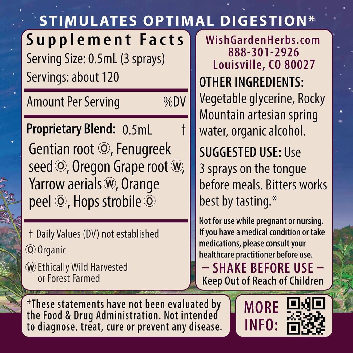 WishGarden Herbs Badass Bitters Digestive Aid - Plant-Based Digestive Supplement with Gentian Root, Orange Peel & Fenugreek Seed, Bitters for Digestion Stimulates Digestive Enzymes Function, 4oz
