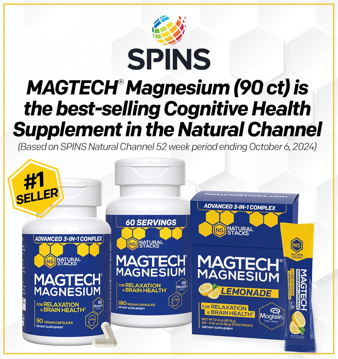 MagTech Magnesium Supplement - 3 Forms of Magnesium: Magtein L-Threonate, Glycinate & Taurate - 200mg Chelated Magnesium Complex - Supports Relaxation & Brain Health - 180 Capsules