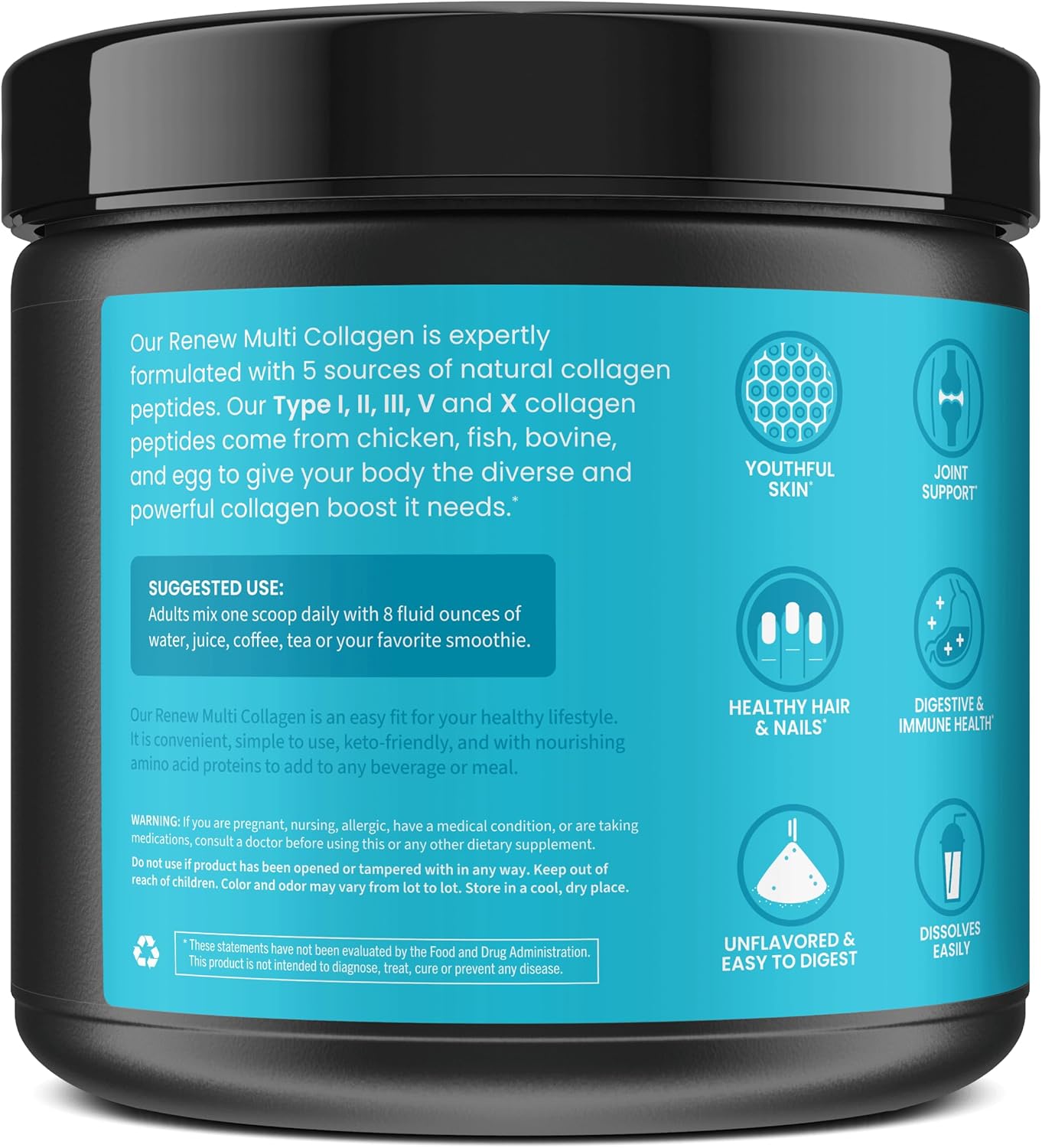 WellPath Multi Collagen Peptides Powder for Women | Renew Multi Collagen Protein for Hair, Nails, Skin | Hydrolyzed Bovine, Marine, & Chicken Sources | Types I, II, III, V, X | 11 oz | 40 Servings