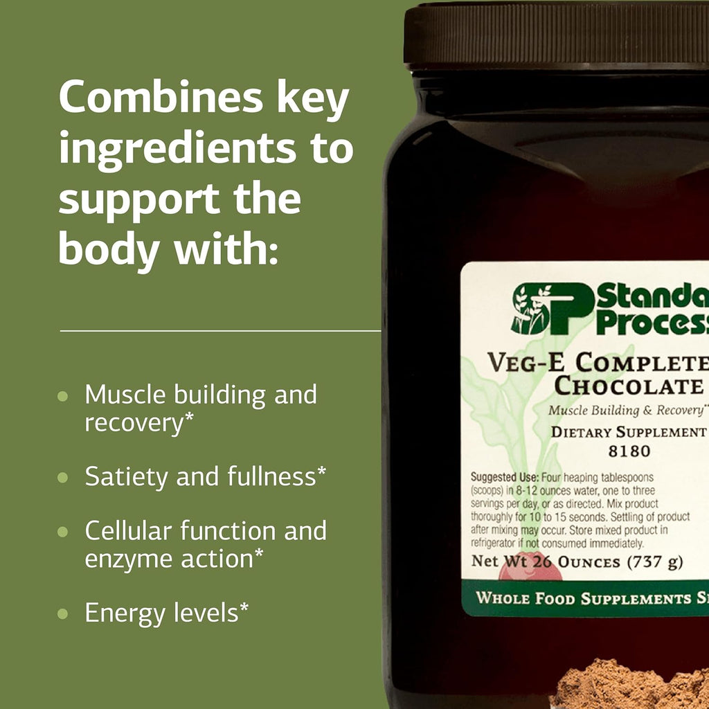 Standard Process Veg-E Complete Pro - Organic, Plant-Based Protein Powder for Muscle Building & Recovery - Supports Hair, Skin & Nails - Vegan & Gluten-Free - Chocolate, 18 Servings