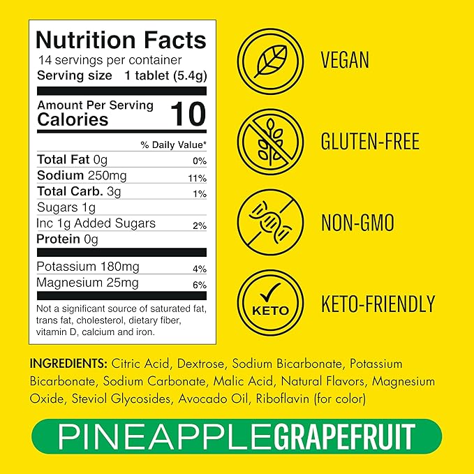 Plink! Fizzy Electrolyte Tablets for Adults & Kids – Pineapple Grapefruit, 14ct – Daily Hydration with Electrolytes – Low Sugar, Low Calorie, Vegan, Keto Friendly, Non-GMO, Water Enhancer