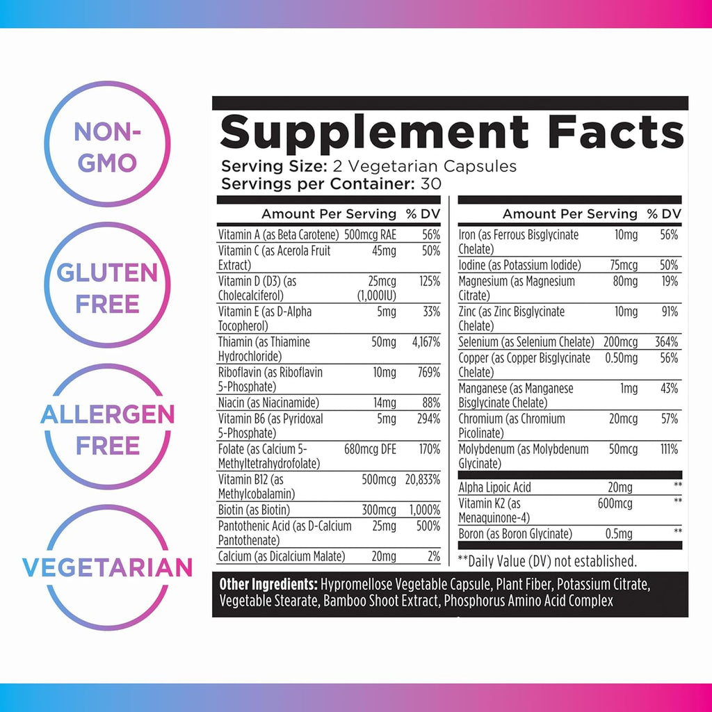 Livingood Daily Methylated Multivitamin for Women and Men, Multi Vitamin Supplement with Alpha Lipoic Acid, B Vitamins, Iron, Zinc and Selenium, Energy, Metabolism and Immune Support, 60 Capsules