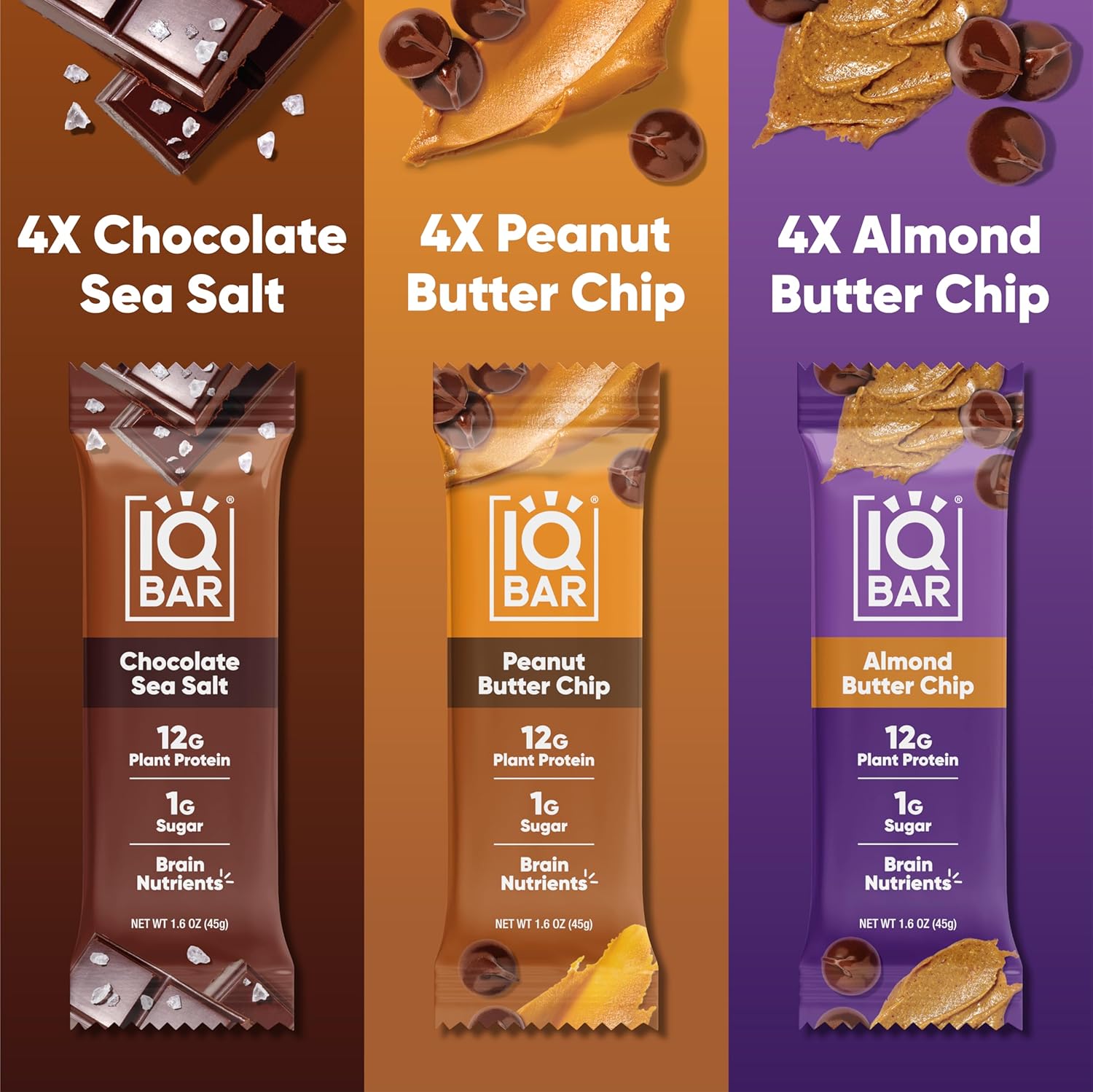 IQBAR Brain and Body Plant Protein Bars - Chocolate Lovers Variety - 12-Count - Keto, Vegan, Low Carb, High Fiber, Gluten Free, Dairy Free, Low Sugar Snack with Nutrients for Focus, Energy, Meal Replacement