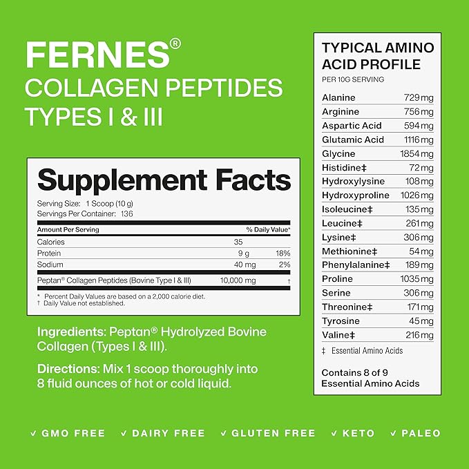 Hydrolyzed Collagen for Women Men (3LB) Type I & III Flavorless & Odorless Easy-Mix Powder Peptan Protein Peptides Joint Hair Skin & Nail Support Gluten-Free Non-GMO Keto Paleo Grass-Fed Kosher