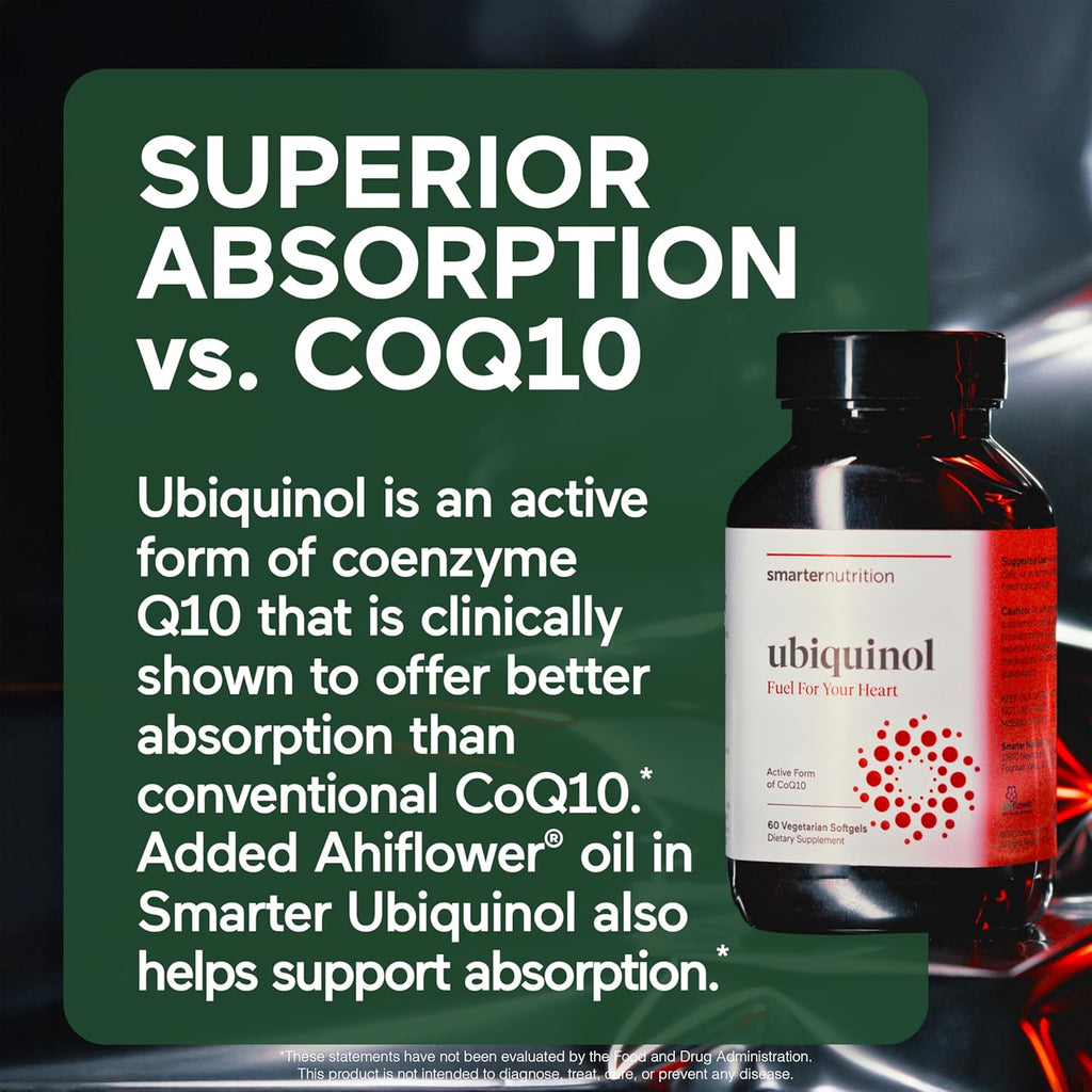 SMARTERNUTRITION Ubiquinol 100mg + Natural Plant-Based Complete Omega 3 6 9 - Clinically Studied Ahiflower® Oil - Ultra Absorption CoQ10 for Heart Support - Non-GMO - 180 Softgels[90-Day Supply]