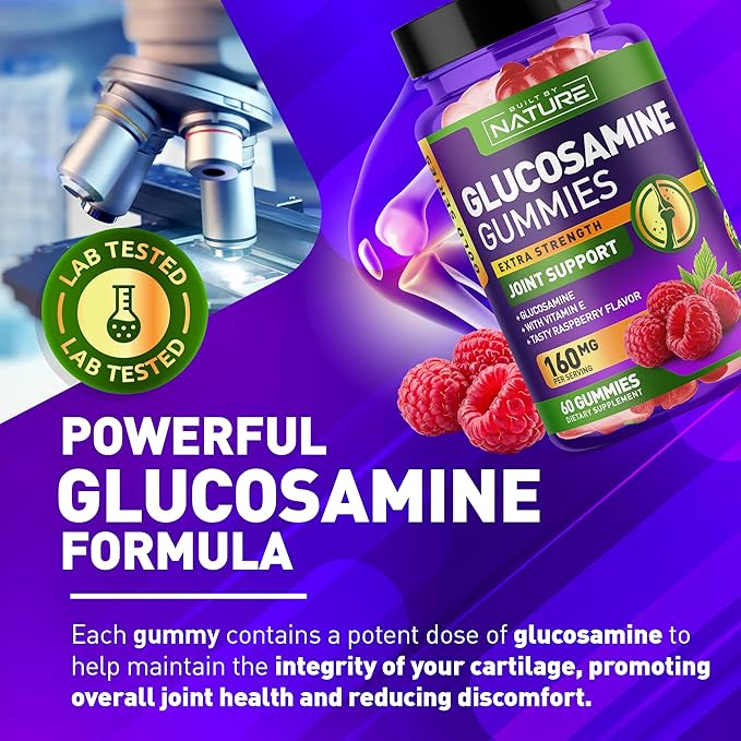 Glucosamine Gummies with Vitamin E - Advanced Joint Support Gummy Supplement, High Potency Antioxidant, Comfort for Back, Knees, Hands - 120 Gummies