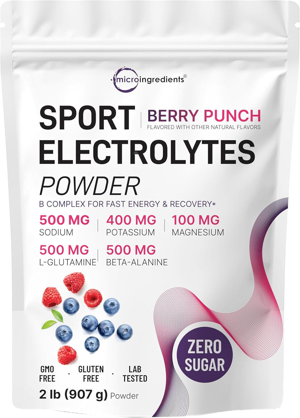 Electrolytes Powder, 2 lbs | 90 Servings | Sugar Free Workout Hydration | Potassium, Sodium, Magnesium, L-Glutamine, Beta-Alanine, & B Complex | Berry Punch Flavor | Non-GMO, Gluten Free