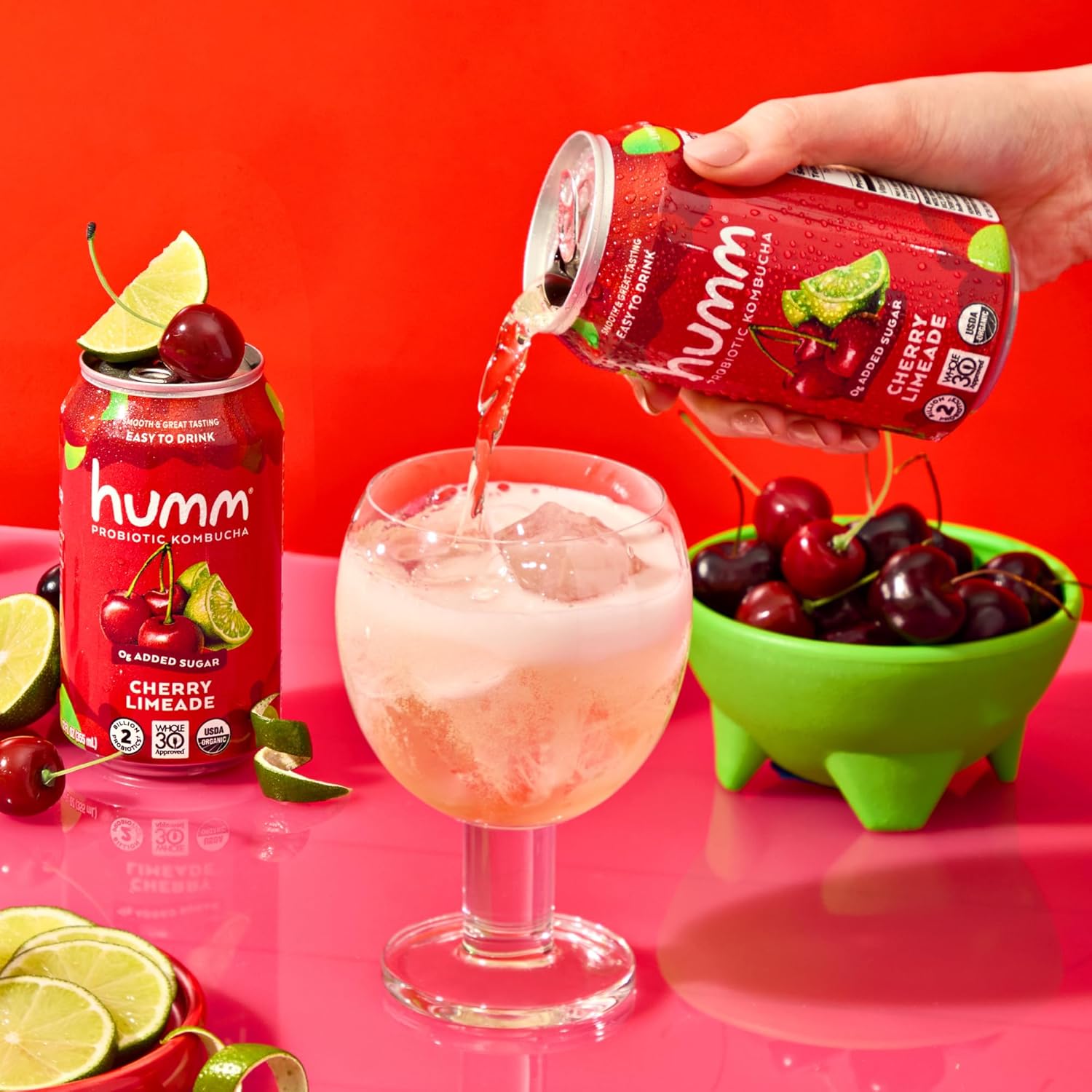 Humm Whole30 Approved Kombucha, Cherry Limeade, Organic, Vegan & GMO Free (24 Pack)
