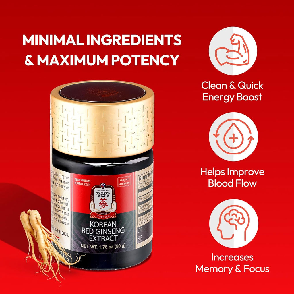 Korean Red Ginseng Extract Paste (HongSam Jung) - Panax Ginseng Adaptogen Supplements - Energy Boost & Immune Support, Caffeine Free & Gluten Free (50g, 1.76 oz)