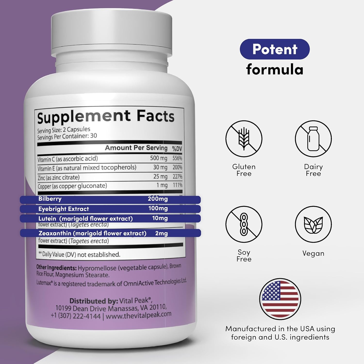 Provision - Eye Vitamins - Eye Health Supplements - with Bilberry, Eyebright, Lutein, Zeaxanthin & More Vitamins - Vegan, Non GMO, Dairy Free, Soy Free, Gluten Free - 60 Capsules