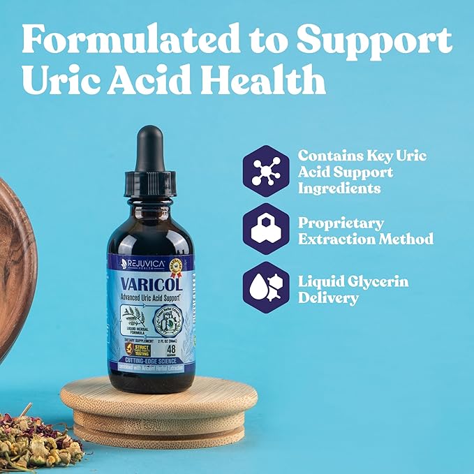 Varicol - Uric Acid Support Liquid Drops - Comfortable Joint & Kidney Support with Tart Cherry, Chanca Piedra, Celery Seed + Ginger Extract Complex - Vegan, Sugar-Free Supplement - 2 fl oz
