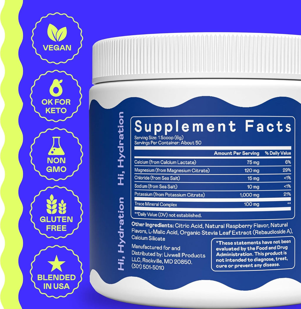 Hi-Lyte K1000 Electrolytes Powder Blue Raspberry Keto & Performance, 50 Servings