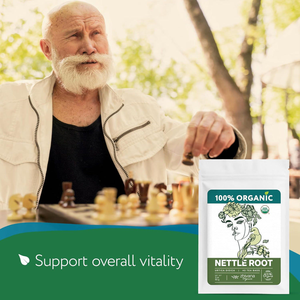 Organic Stinging Nettle Root Tea (40 Tea Bags) - Traditionally Used Herbal Tea for Men’s Health - Supports Prostate, Hormonal Balance & Energy - Té de Raíz de Ortiga