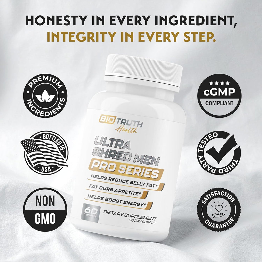 Ultra Shred Men | PRO Series | Fat Burner for Men to Sustain Muscle & Lose Weight - Boost Metabolism, Appetite Suppressant | 5 Research Backed Ingredients | 3rd Party Tested Supplement - 60 Capsules
