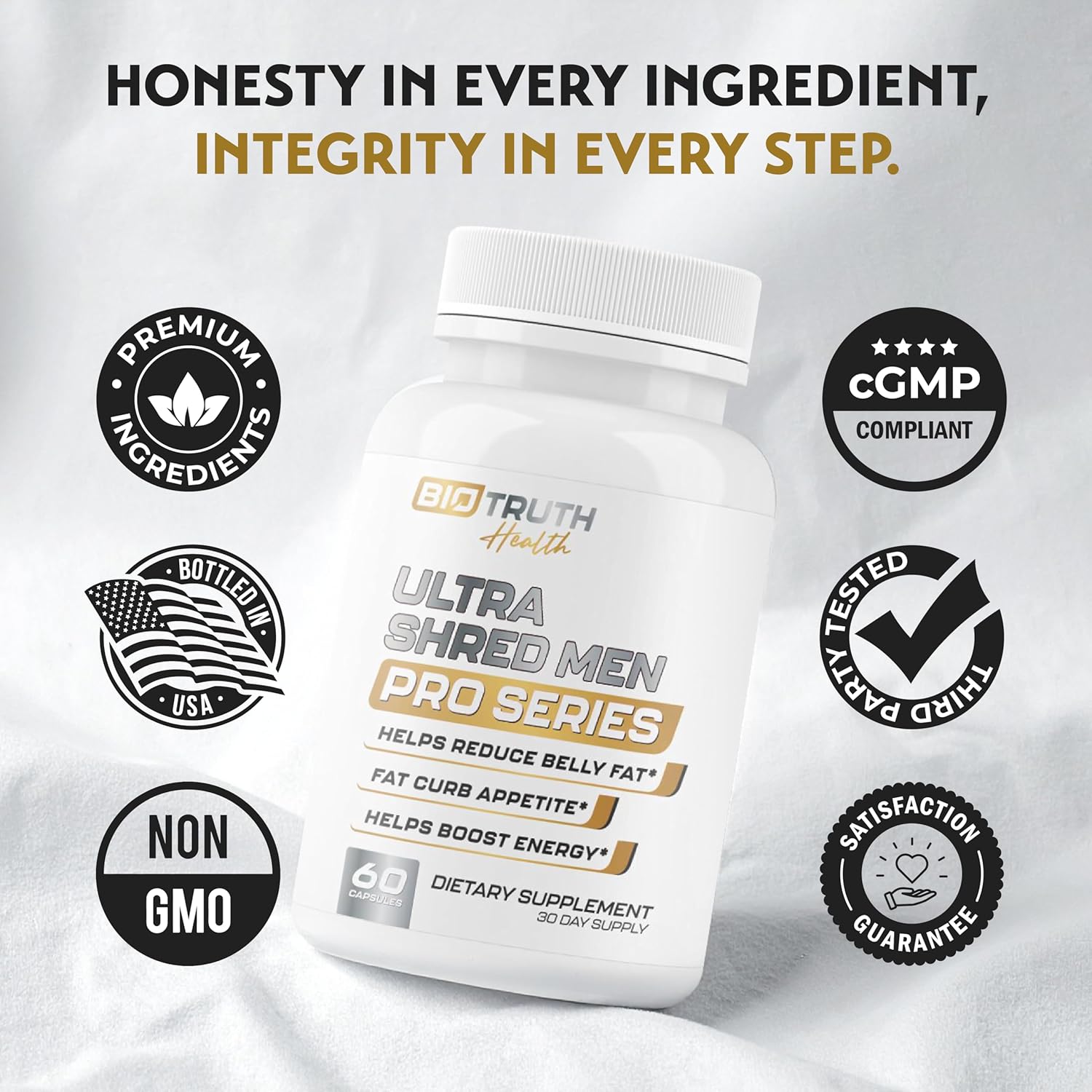 Ultra Shred Men | PRO Series | Fat Burner for Men to Sustain Muscle & Lose Weight - Boost Metabolism, Appetite Suppressant | 5 Research Backed Ingredients | 3rd Party Tested Supplement - 60 Capsules
