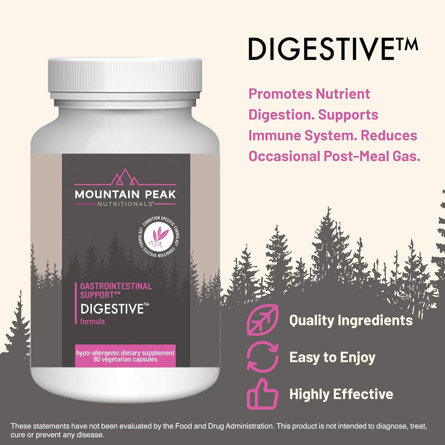 Mountain Peak Nutritionals Digestive – Probiotics for Gut Health & Bloating Relief - 1.5 Billion CFU* - Gastrointestinal Support w/Enzymes - Hypoallergenic Dietary Supplement (90 Capsules)