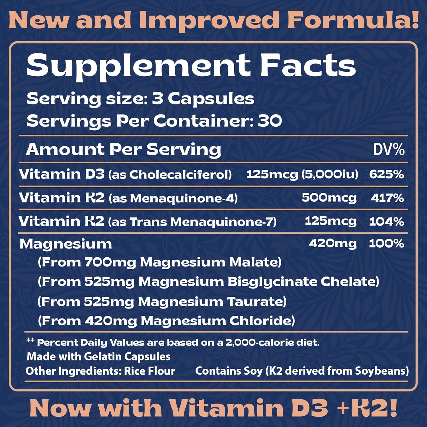 4-in-1 Magnesium Complex 420mg with Vitamin D3 K2 - Premium Magnesium Supplement with Magnesium Malate, Bisglycinate (Glycinate), Taurate, and Chloride - 90 Capsules Made in The USA