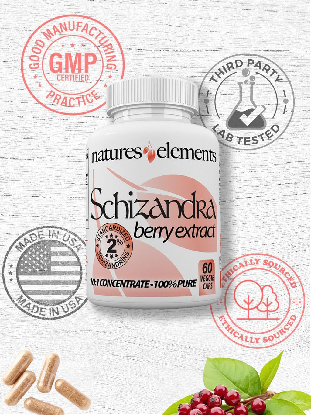 Natures Elements Schizandra Berry Extract – 3 Pack – 10:1 Concentrated Herbal Supplement – 1000mg Per Serving - Veggie Capsules – 60 Count Each – Non-GMO, 100% Pure – 1 Month Supply