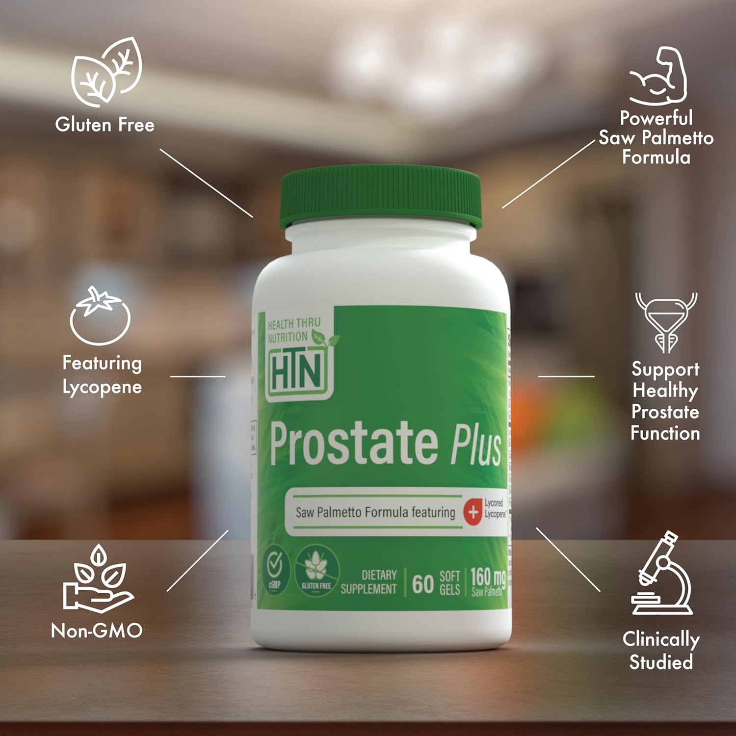 Health Thru Nutrition Prostate Plus with Saw Palmetto Extract, Lycopene as Lycored, Plant Sterols, Selenium, Zinc and Pumpkin Seed | Complete Prostate Support | Non-GMO & Gluten Free (Pack of 60)