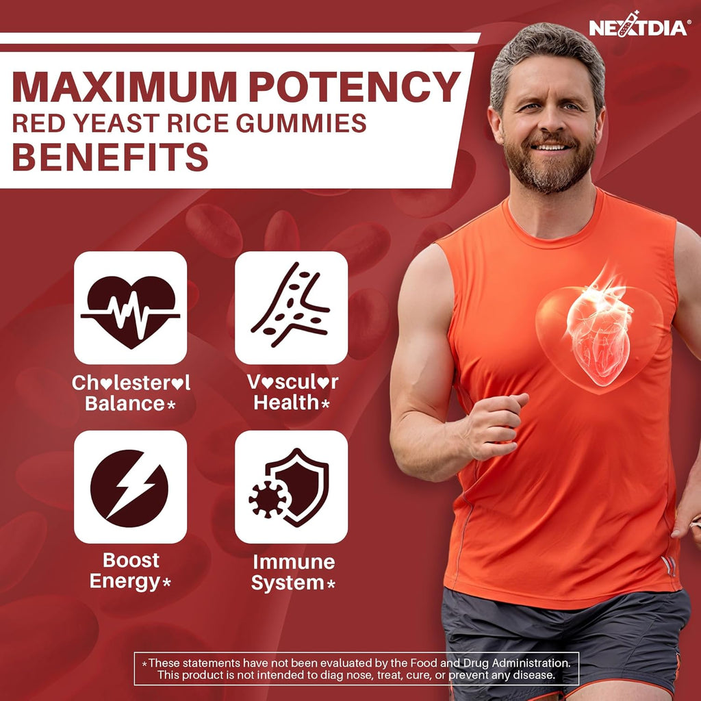 Red Yeast Rice Gummies 2400MG with CoQ10, Suagr Free Balanced Cholesterol Supplements Plus Citrus Bergamot, Plant Sterols & Stanols Supports Vascular Health, Energy, Immunity for Age 50+,Vegan,60 Cts